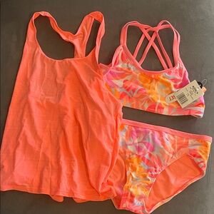 Zero Xposur NWT 3-piece Vibrant Orange and Pink Swim Set Girls Sz 14